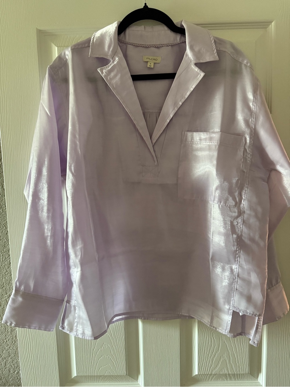Pilcro Pale Lavender Satin-Feel Button-Down Shirt